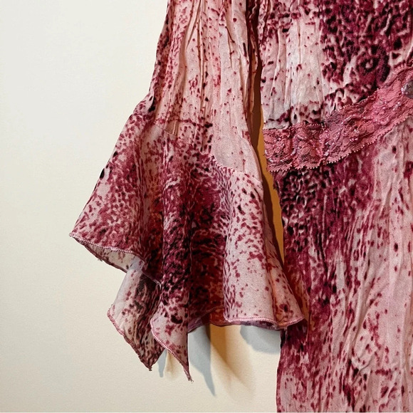 Vintage Y2K Embellished Crepe Fairycore Whimsigoth Lettuce Napkin Hem Sleeve Top - Picture 3 of 10